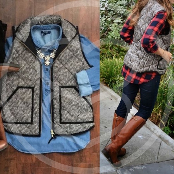 Classic Herringbone Print pocket Zip Up vest - Picture 4 of 8